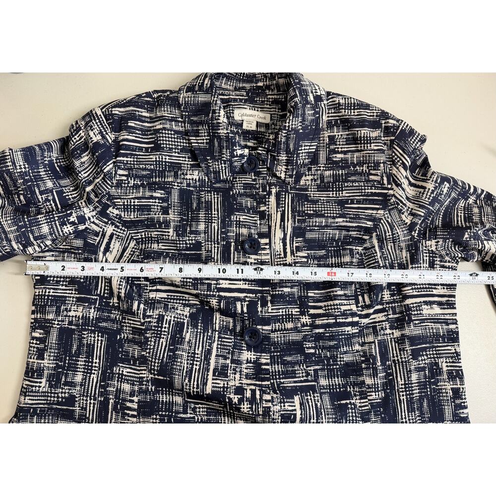 Coldwater Creek Abstract Print Rain Trench Jacket Womens Size XL 16 Navy Pockets - Picture 8 of 12